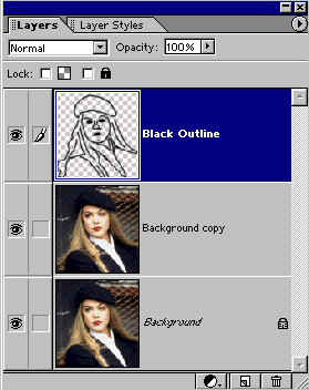 Layers palette with black outline