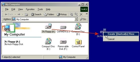 Creating a drive shortcut by right-dragging-and -dropping